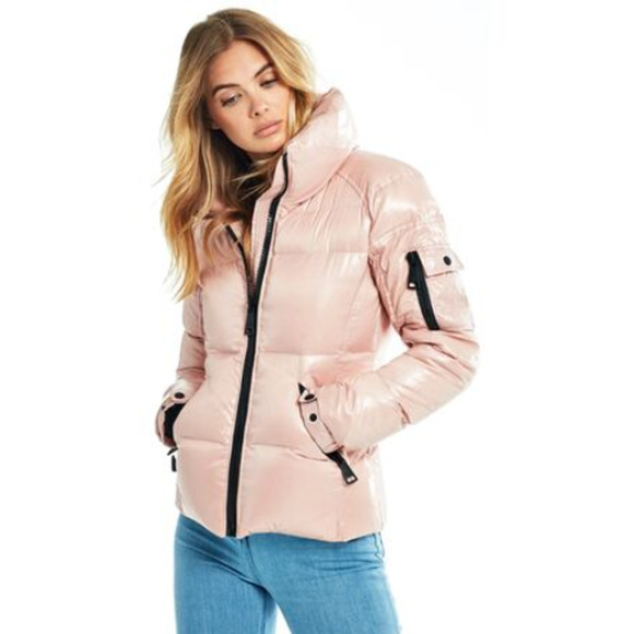 SAM. New York Women's Pink Puffer Jacket High Neck Quilted Full Zip - Picture 1 of 14
